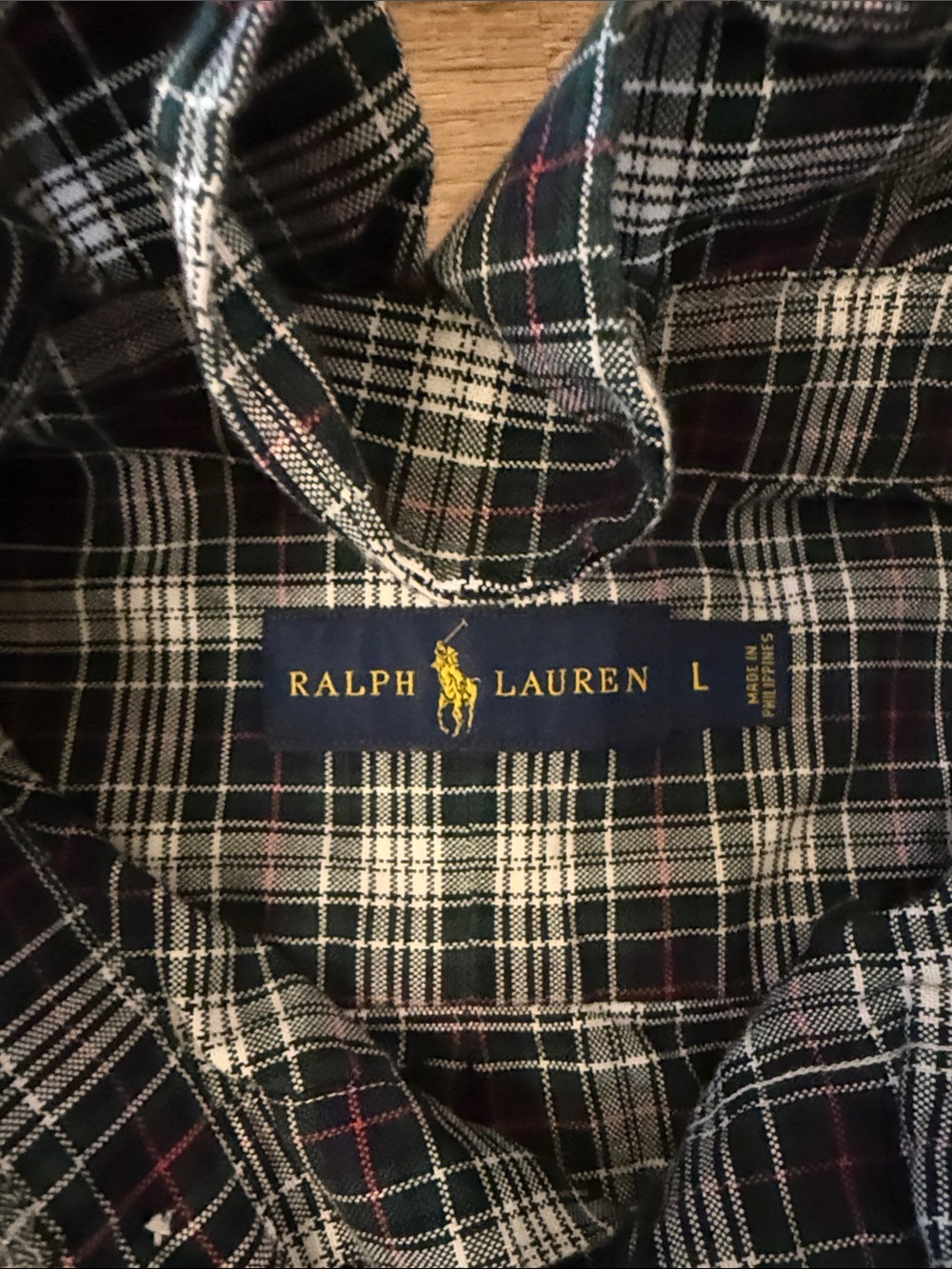 Upcycled Ralph Lauren Plaid Ruffle-Collar Button-Down Shirt - size large - Picture 2 of 9